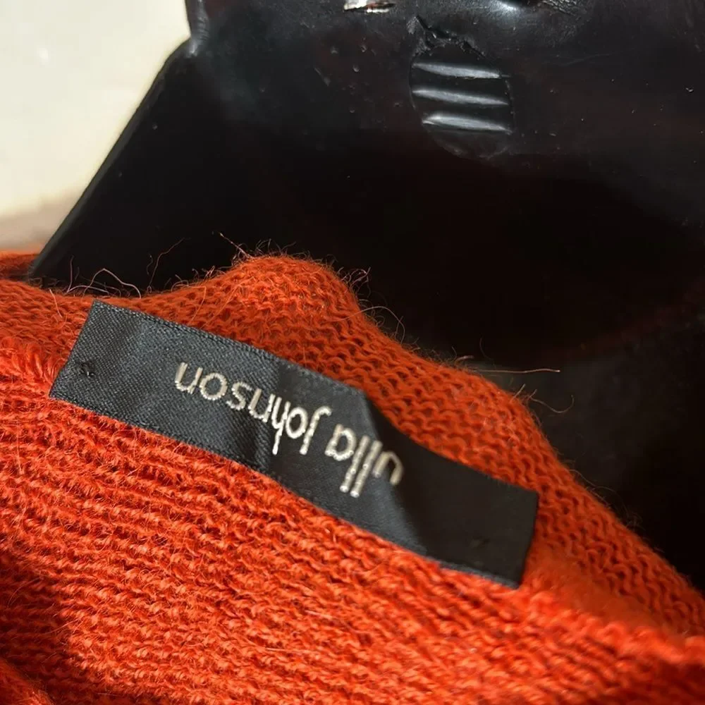 Ulla johnson 100% baby alpaca knit sweater burnt‎ orange tie neck *flaw*